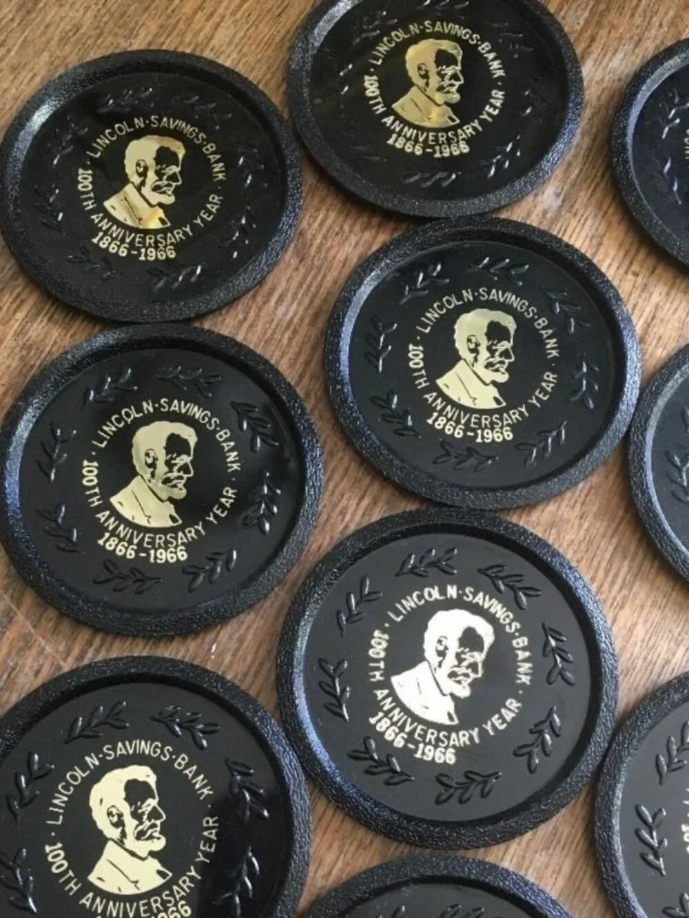 Mid Century Bar Coasters Abraham Lincoln Savings Bank Centennial set of 10